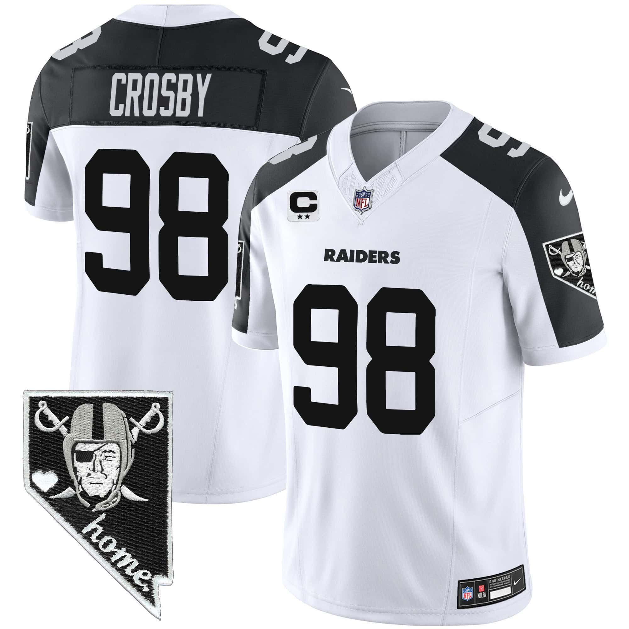 Men Oakland Raiders #98 Crosby White 2024 Nike Nevada Home Patch Vapor NFL Jersey style 1